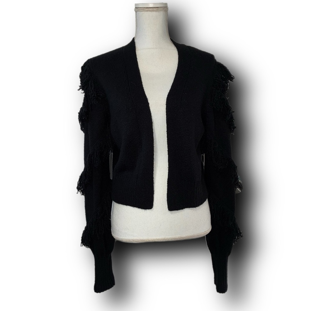 Revolve Brand 525 Fringe Open Cardigan in Black - Picture 2 of 4